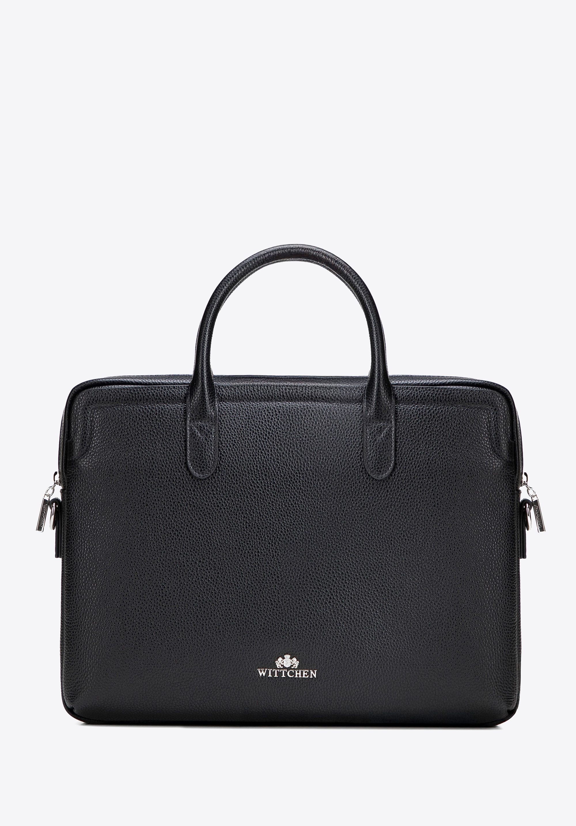 Damska torba na laptopa 15,6” ze skóry naturalnej groszkowej czarno - srebrna
