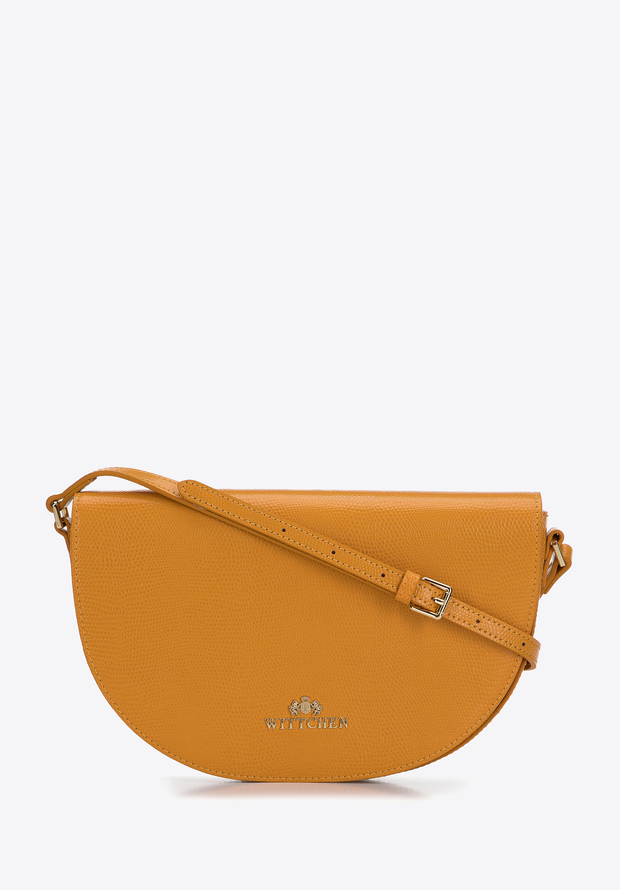 Damska saddle bag ze skóry o fakturze lizard żółta