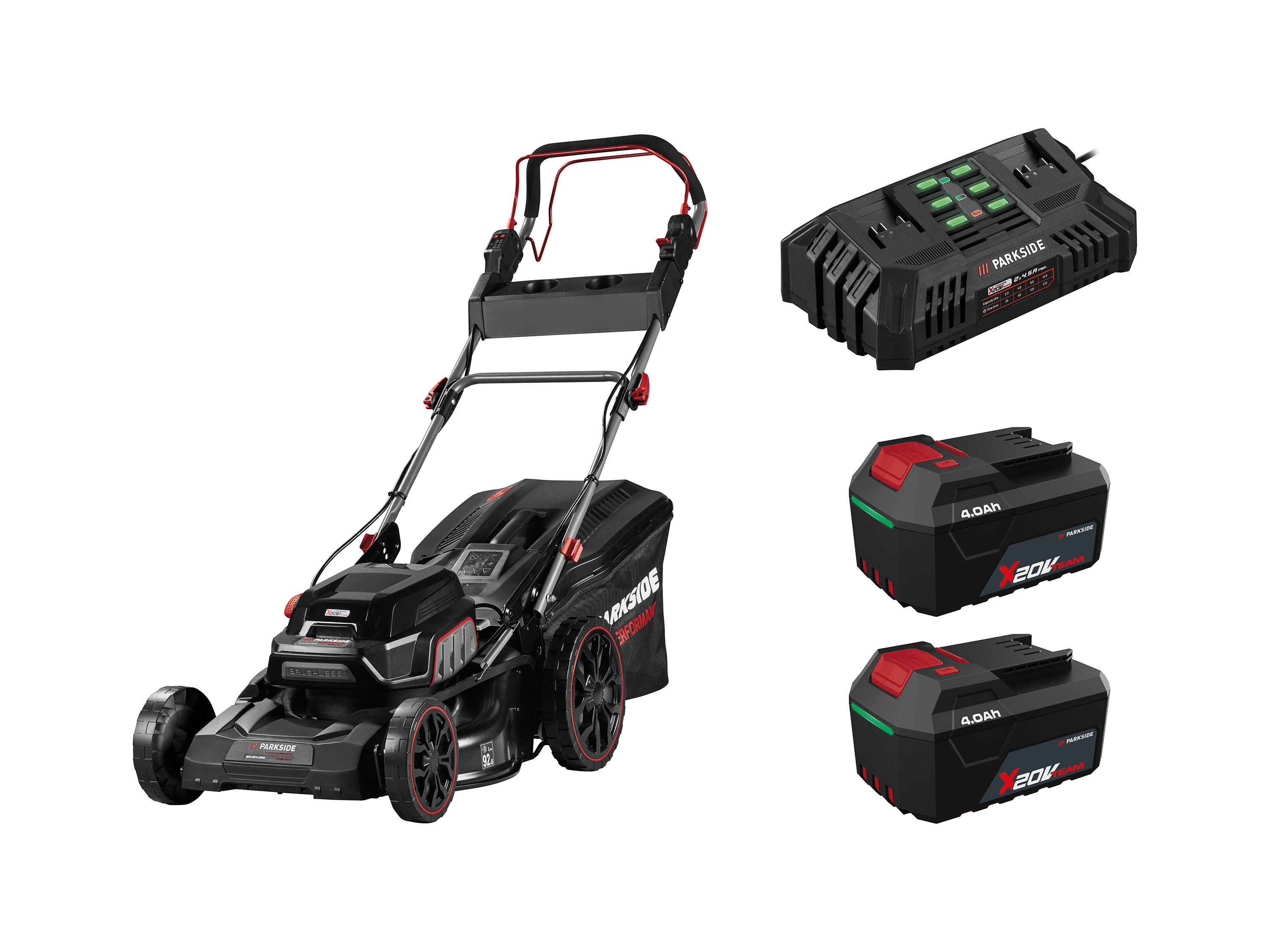 Parkside Performance Zestaw Akumulatorowa kosiarka, 40 V z 2 akumulatorami, 4 Ah i podwójną ładowarką, 2 x 4,5 A
