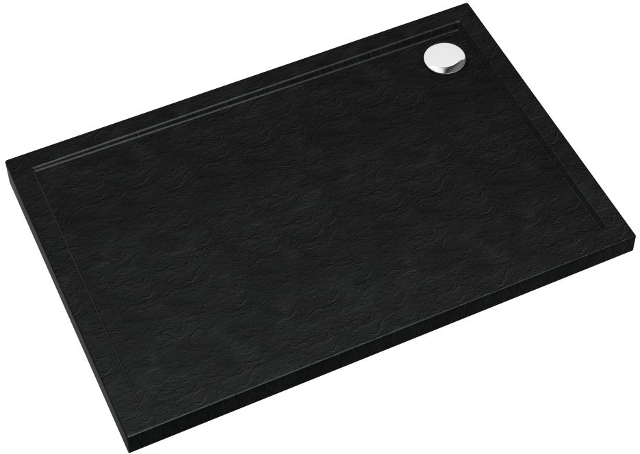 Darmowa Dostawa - Brodzik prostokątny z syfonem 100x80 cm czarny Schedpol Caspar New Black Stone 32336CST
