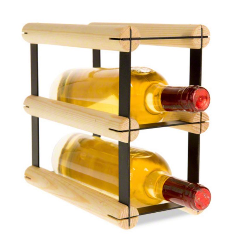 Stojak na wino MODO24 na butelki PET loftowy metalowy na 2 butelki czarny metal drewno naturalne 1 szt.