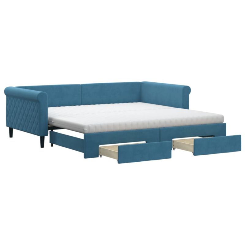 Sofa rozkładana WaszeMeble 100x200 cm Niebieski aksamit z szufladami WM-3197849 1 szt.