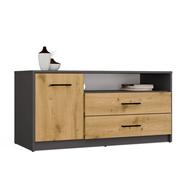 Szafka RTV Topeshop SIMPLO 1D2S Stolik TV 2 Szuflady 1 Drzwi antracyt dąb artisan 45x53x109 cm 1 szt.