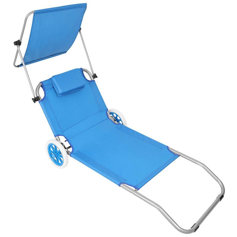 Leżak Enero Camp składany plażowy z daszkiem na kółkach 116X62X60-90cm niebieski 1szt