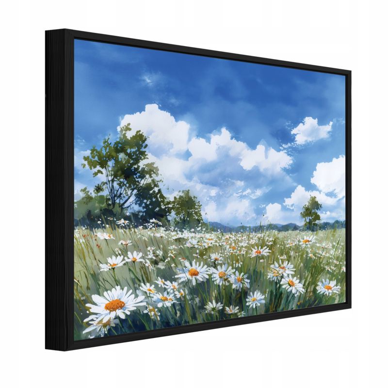 Obraz W Ramie WALLARENA Do Sypialni Salonu Na Płótnie Kwiaty Pejzaż Łąka Niebieski 100x70 cm PPR16413O1 1 szt.
