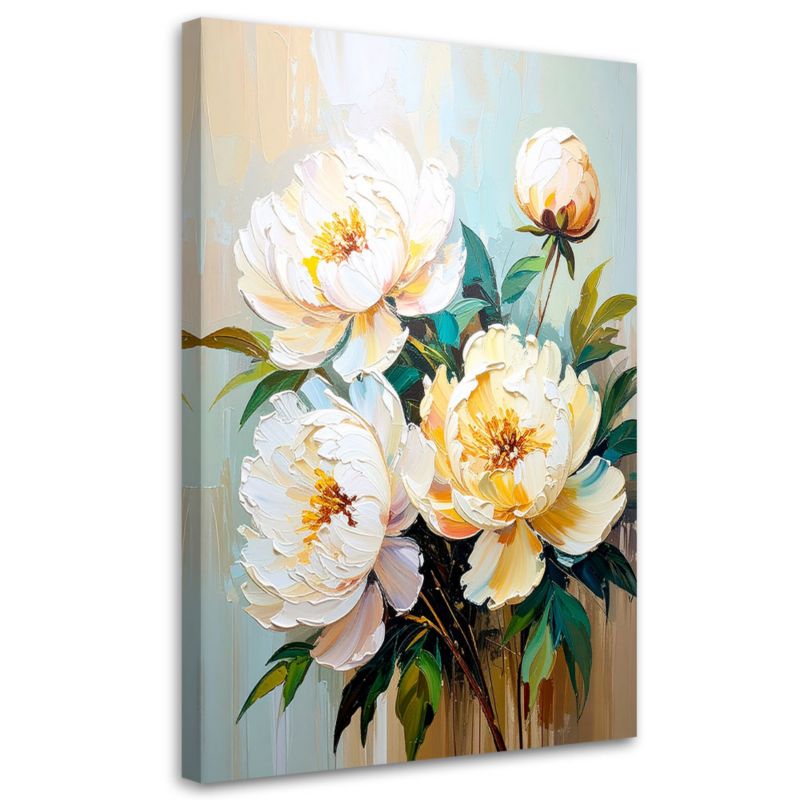 Obraz do salonu sypialni Feeby Piwonie Białe Kwiaty Bukiet 80x120cm 1szt