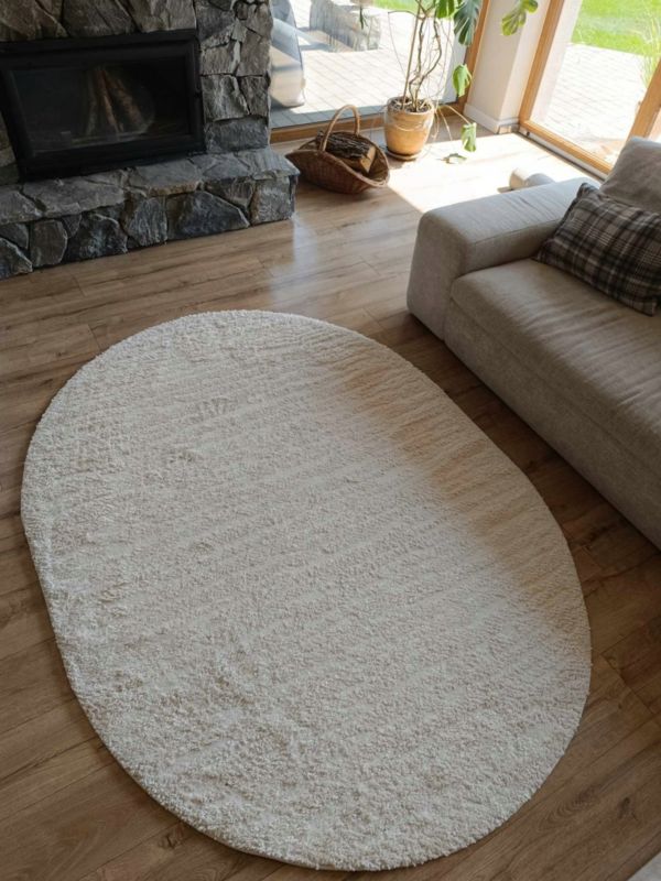 Dywan Omega-dywany shaggy owalny do salonu 160x230cm ,miękki gruby kremowy 1 szt.