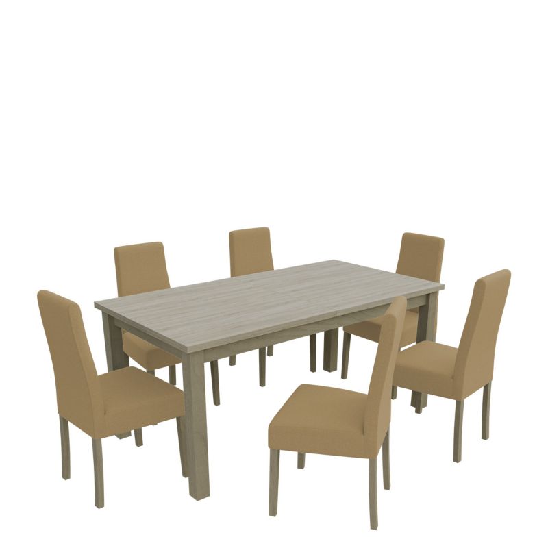 Zestaw RO20 MIRJAN 24 Stół rozkładany S18-L 80x160/200 + 6 krzeseł K63A dąb sonoma + piaskowy 1 kpl.