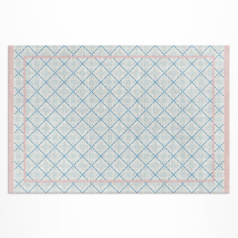 Dywan Winylowy Z Nadrukiem Wallfluent 120x180 cm Regularne niebieskie linie imitacja tkaniny 1 szt.