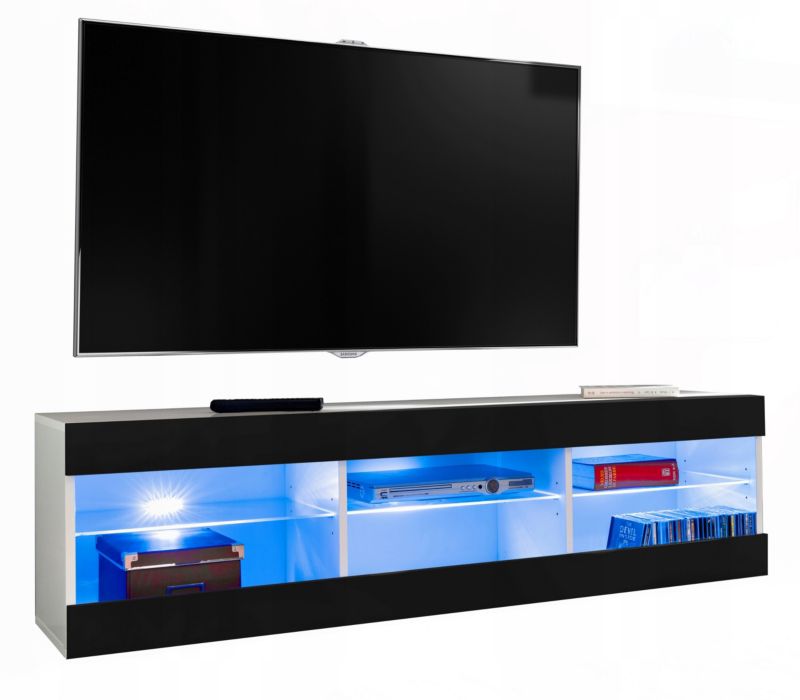 Szafka RTV LED Salon Nowoczesna Biały/Czarny RGB LED 140x35 Pokój 1 szt.