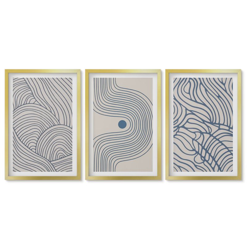 Zestaw 3 obrazów w złotych ramach Tulup 40x60 cm Abstrakcyjne linie fale kształty Tryptyk 1 kpl