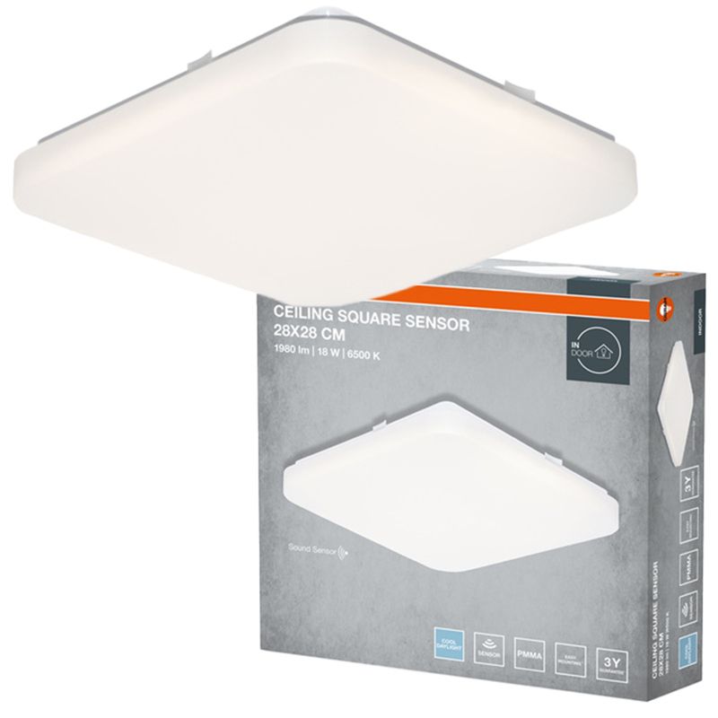 Plafon Osram Square Lampa Sufitowa Plafon LED 18W 1440lm 6500K Czujnik Światła Głosu Kwadratowy Biały 1 szt.