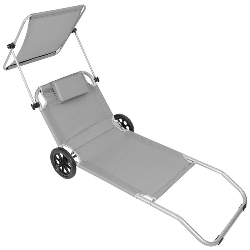 Leżak Enero Camp składany plażowy z daszkiem na kółkach 116X62X62-90cm szary 1szt