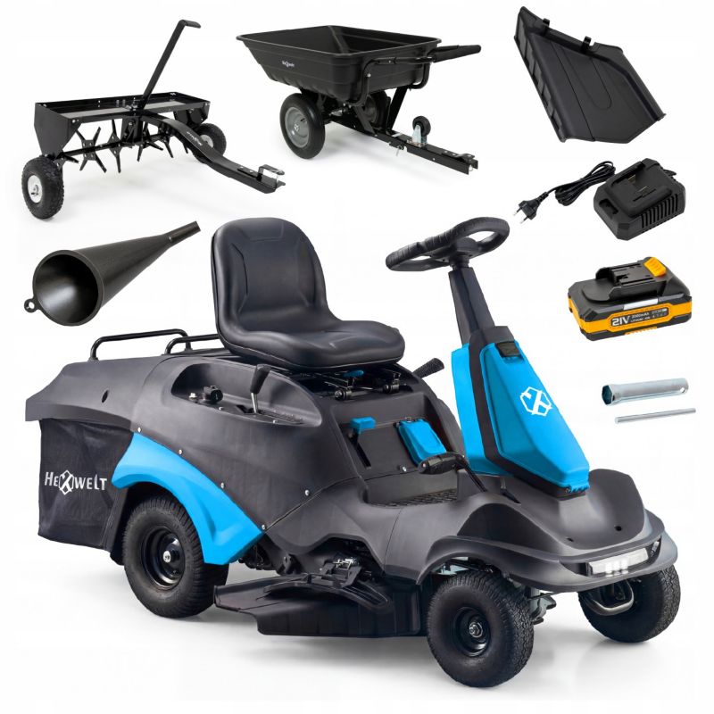 Traktorek ogrodowy Hexwelt 224cc 66cm przyczepka aerator kosz 150l spalinowy zestaw 1 szt.