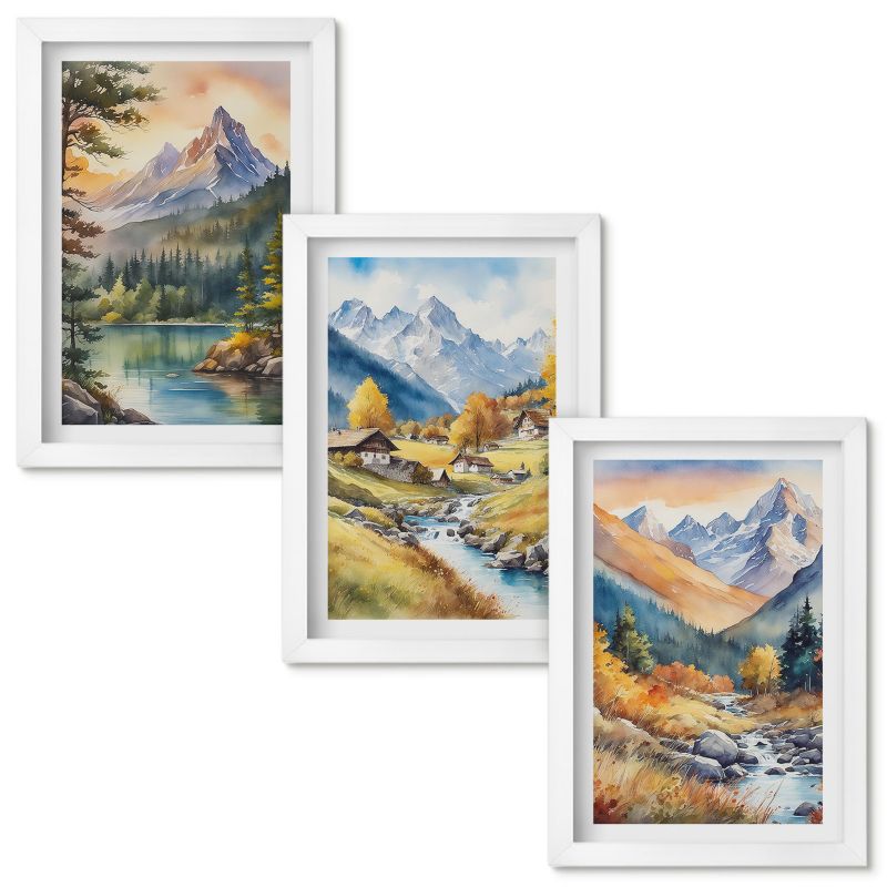 Tryptyk w Ramie Wallfluent Górski krajobraz z rzeką Biała rama 20x30cm 3 szt.
