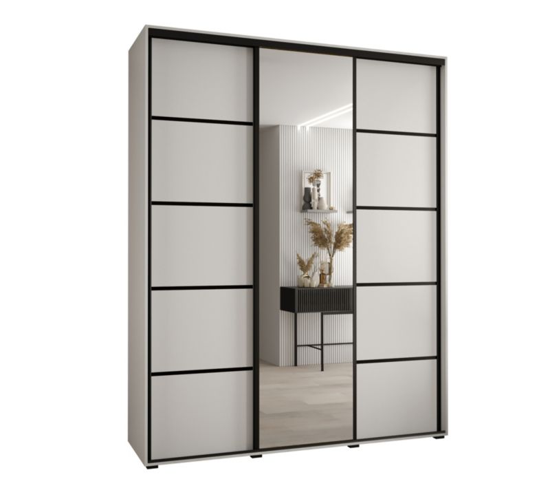 Szafa przesuwna Abiks DAVOS 5 wysoka szer.180cm gł.60cm biały/biały/czarny 1szt.