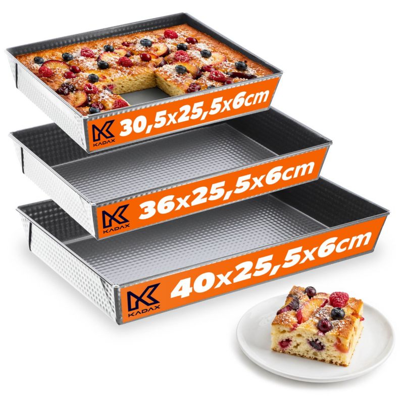 Blacha Do Pieczenia KADAX Forma Ciasta Blaszka Blachy Zestaw XXL Srebrny 3szt