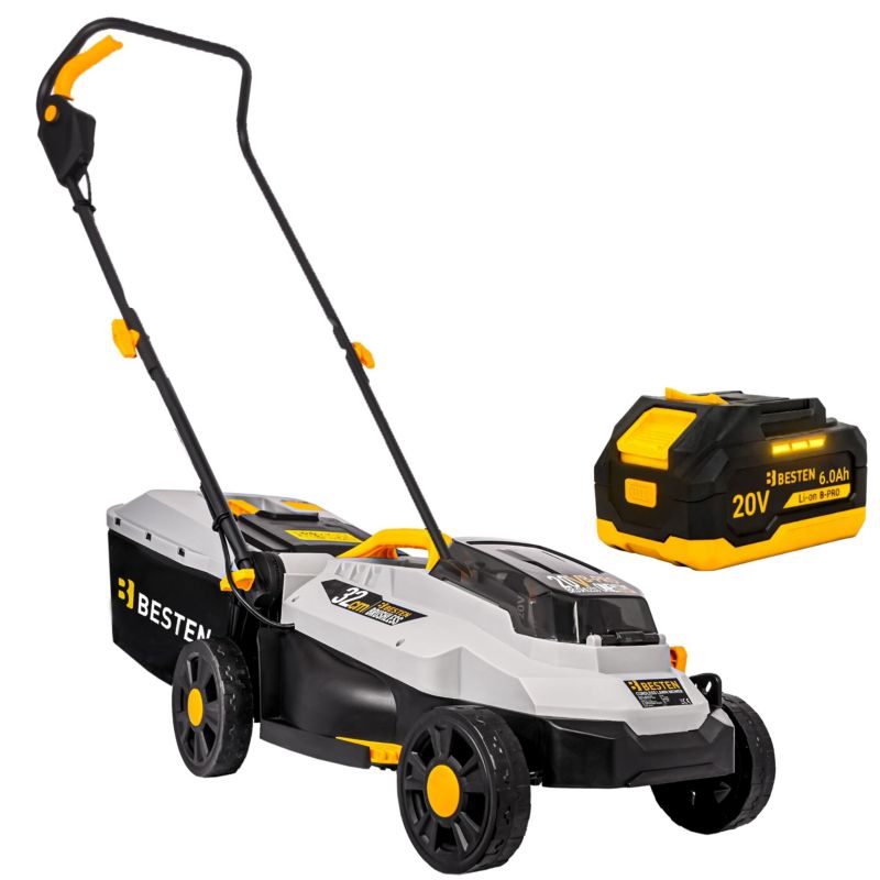 Kosiarka akumulatorowa BESTEN BE0002908 20V 32 cm 6.0Ah bezszczotkowa B-PRO z koszem 35 l i mulczowaniem 1 szt.