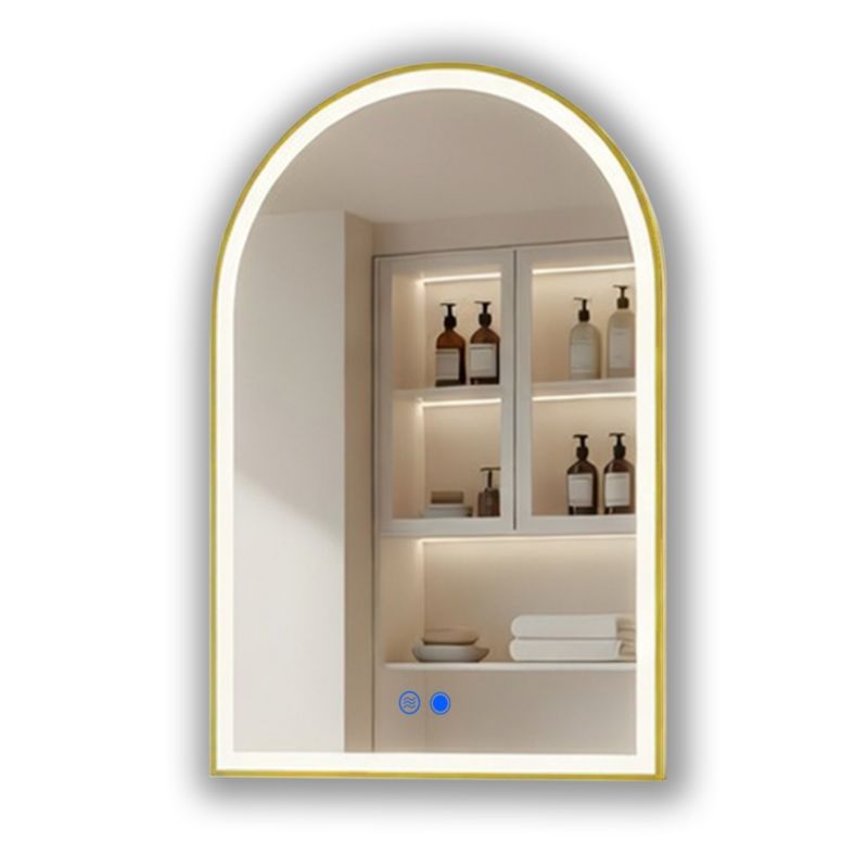 Lustro łazienkowe LED łukowe 60x90 cm ARTFORMA podświetlane, antypara, dotykowe, złote szczotkowane