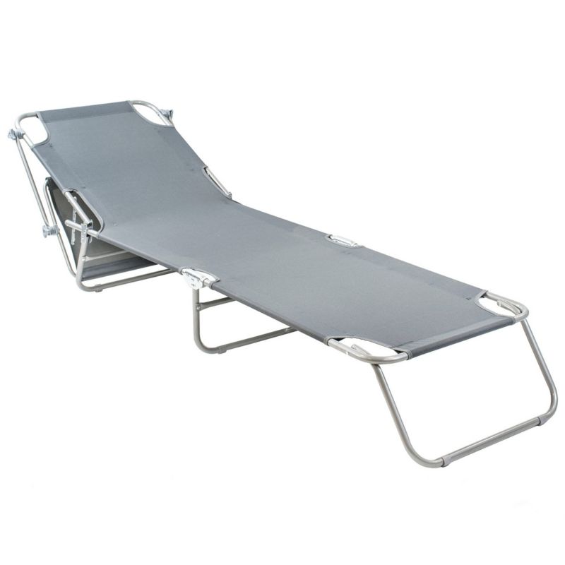 Leżak Plażowy Składany Zolta Pintoo Z Daszkiem Regulowany 150 Kg Szary 1 Szt.
