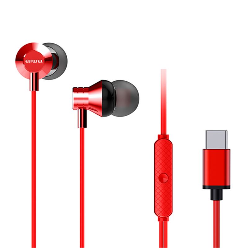 Słuchawki douszne AIWA ESTM-50USB-C/RD, przewodowe, czerwone - 1 szt.