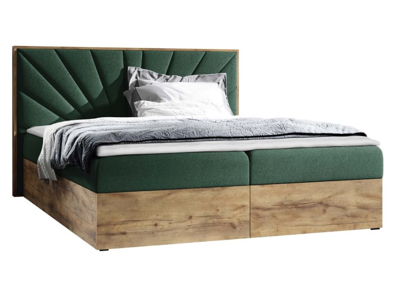 Łóżko kontynentalne MIRJAN 24 Wood 7 200x200 dąb lancelo/ciemny zielony 1 szt.