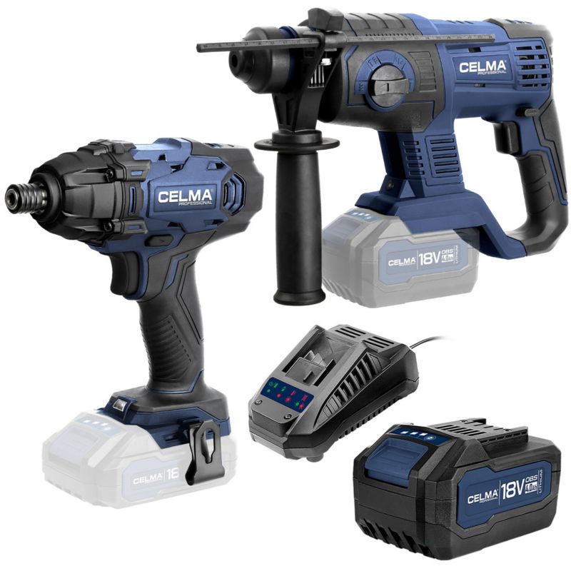 Zestaw CELMA Professional Młot udarowo-obrotowy PRWg 2-20OBS + Zakrętarka udarowa WDZ-Li 18OBS + 1xAku4Ah + Ładowarka LD1 1 szt.