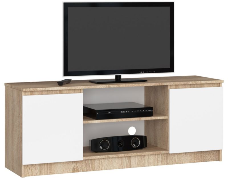 Szafka RTV Akord Dąb Sonoma 140 cm 2 drzwi kolor Biały mat 2 półki 140x40x55 cm 1 szt.