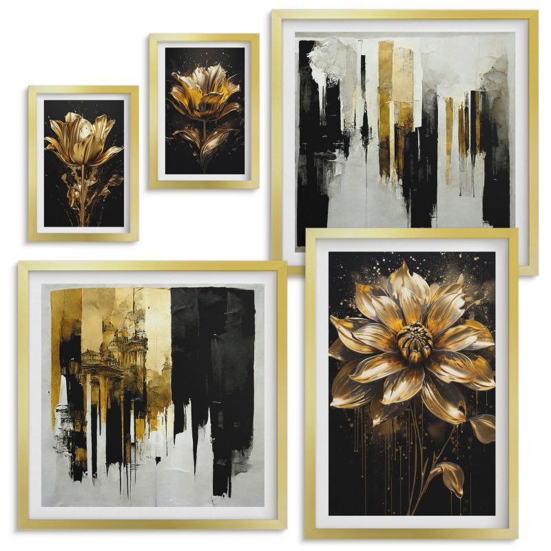 Galeria Obrazów Na Ścianę Wallfluent Kwiatowy most życiowa inspiracja Złota rama 5 szt.