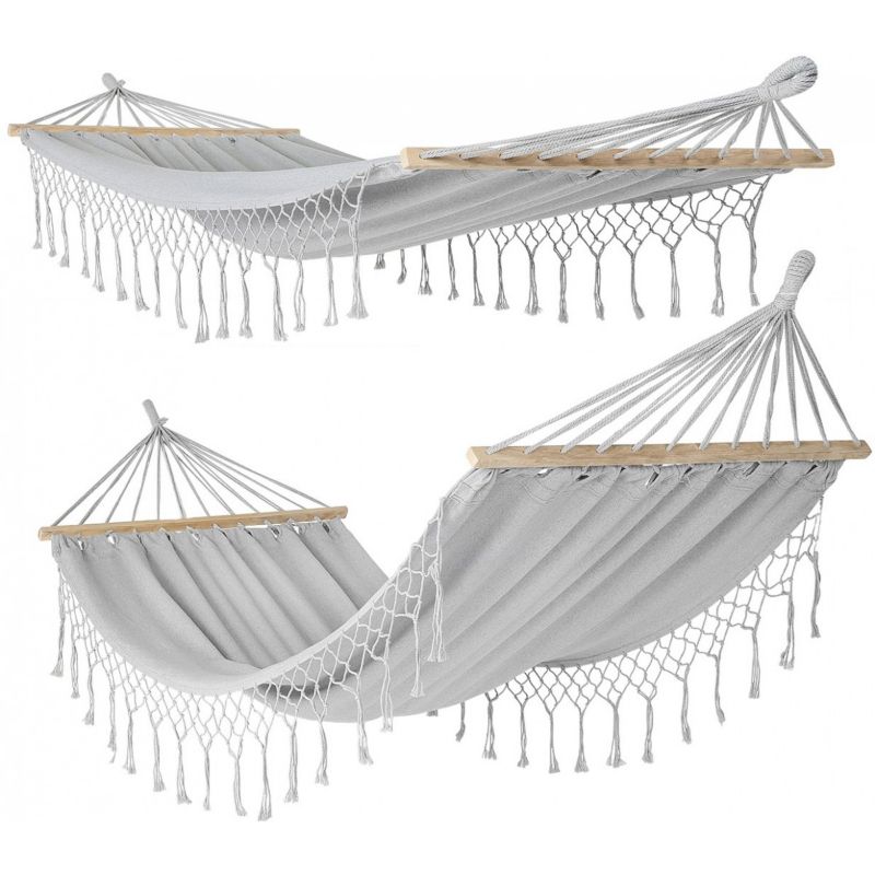 Hamak Enero Camp ogrodowy 2 osobowy 200X150cm z drążkiem i frędzlami Miami szary 1szt