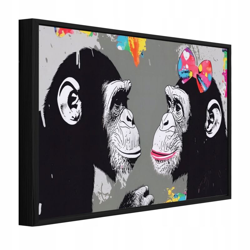 Obraz W Ramie WALLARENA Do Sypialni Salonu Na Płótnie Małpy Banksy Abstrakcja Szary 60x40 cm PPR16541O4 1 szt.