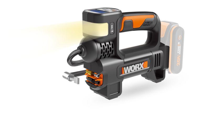 Kompresor samochodowy Worx WX092.9 4 w 1 z latarką akumulatorowy