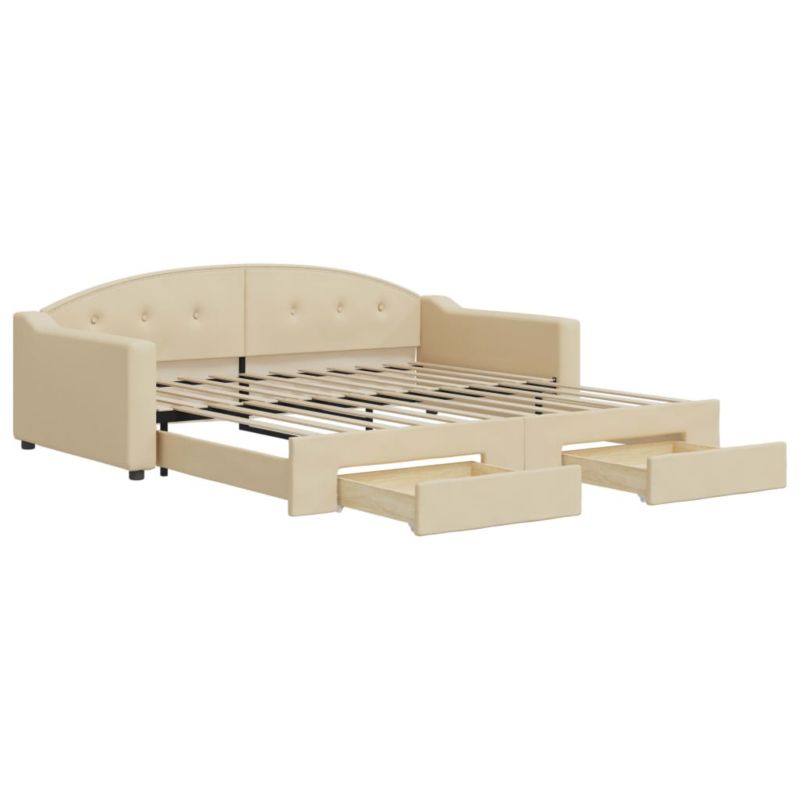 Sofa rozkładana WaszeMeble 100x200 cm Kremowy tkanina z szufladami WM-3197575 1 szt.