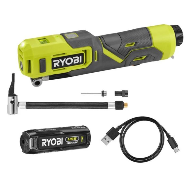 Zestaw Kompresor RYOBI 4V USB Lithium z Akumulatorem 2Ah i Kablem do Ładowania 6 elementów 1 szt.