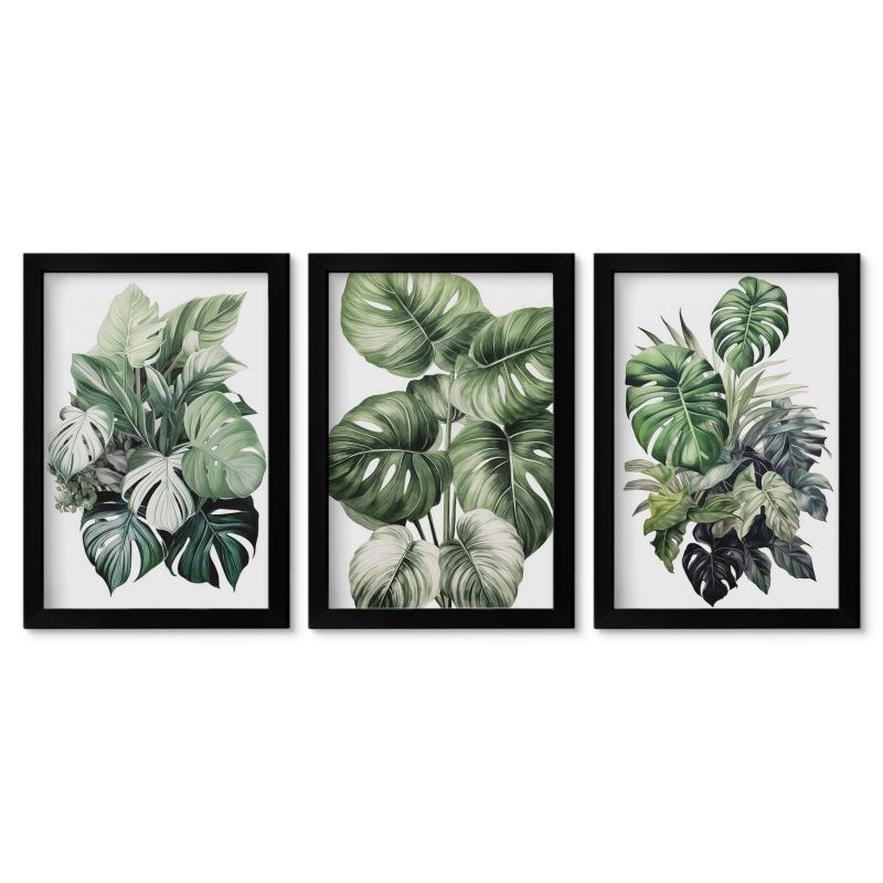 Komplet obrazów czarna rama Tulup 20x30 cm Zielone liście tropików akwarela Stylowa galeria nad biurko 1 kpl