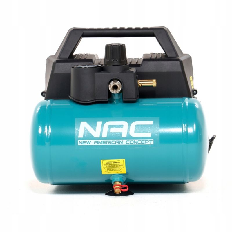 Kompresor bezolejowy NAC 6 litrów 1100 W cichy bezolejowy 8 bar 210 l/min 78 dB 1/4 cala 1 szt.
