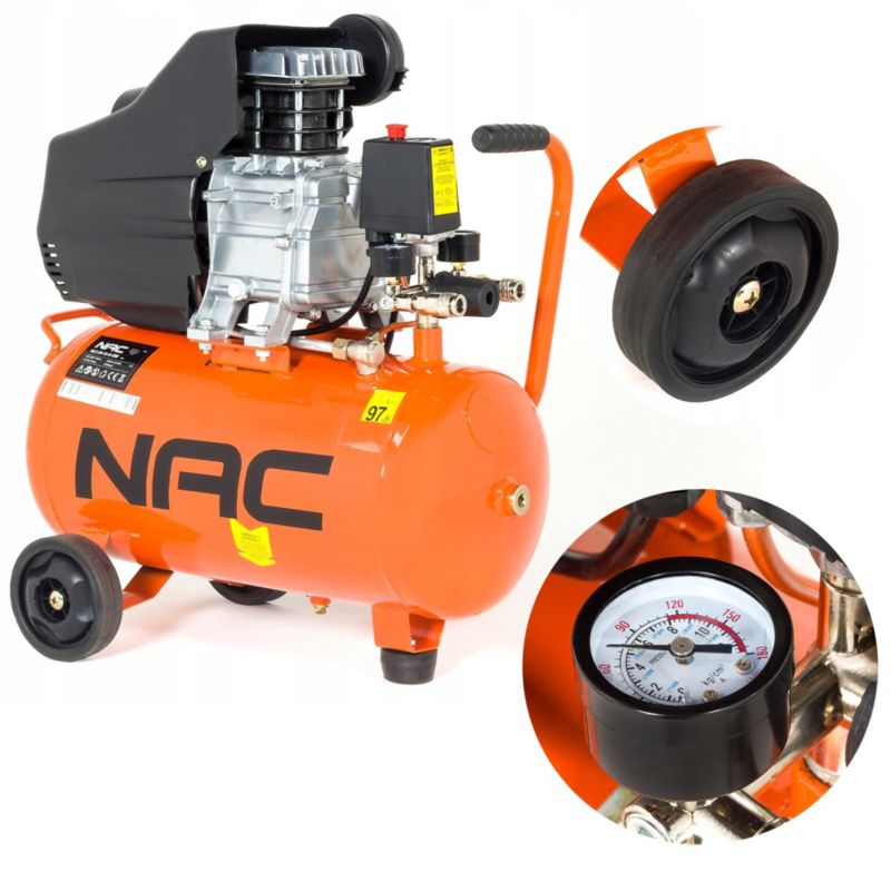 Kompresor olejowy NAC 24 litry 1500W olejowy 8 bar 200 l/min 2 wyjścia 1/4 1 szt.