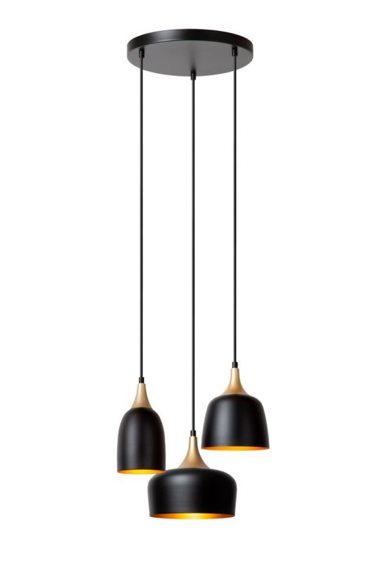 Lampa wisząca kielichowe klosze Lucide CHAYANNE czarno-złota 3xE14x40W IP20 wym:150x30x30cm - 1 szt.