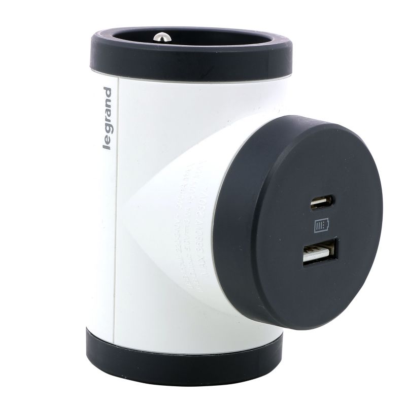 Rozgałęźnik obrotowy Legrand 2 gniazda z uziemieniem z USB AC biało/czarny