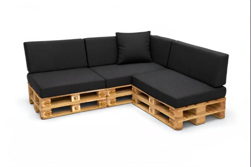 Komplet 8 sztuk poduszek ogrodowych na palety Setagrden 3x120x50cm /3x120x40cm+60x40cm,czarne dwustronne poduszki ogrdowe, 1szt