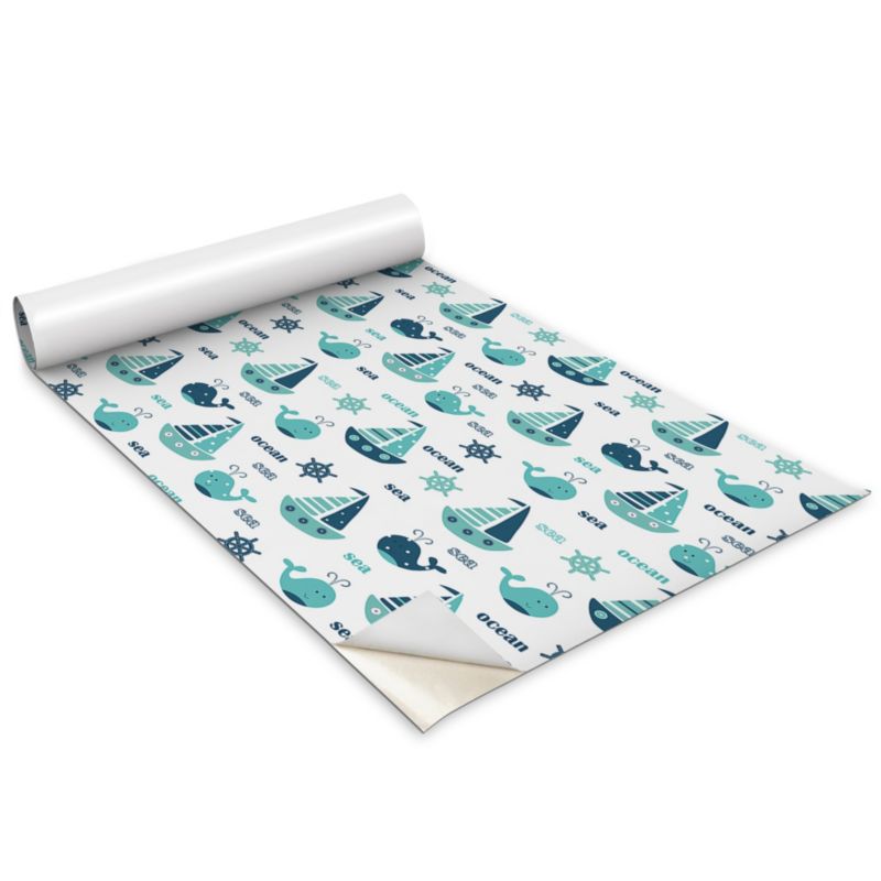 Okleina Na Szafki Kuchenne Wallfluent 100x50 cm Wzór dziecięcy Statki Wieloryby Okleina Do Mebli DIY 1 rol.