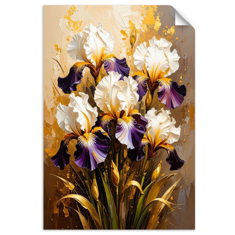 Plakaty samoprzylepne do salonu sypialni Feeby Irysy Kwiaty na beżowym tle 60x90cm 1szt