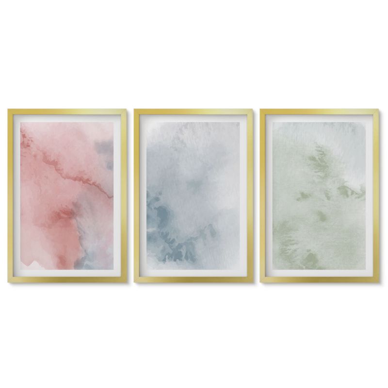 Zestaw 3 obrazów w złotych ramach Tulup 40x60 cm Pastelowe struktury akwareli Dekoracja ścienna do przedpokoju 1 kpl