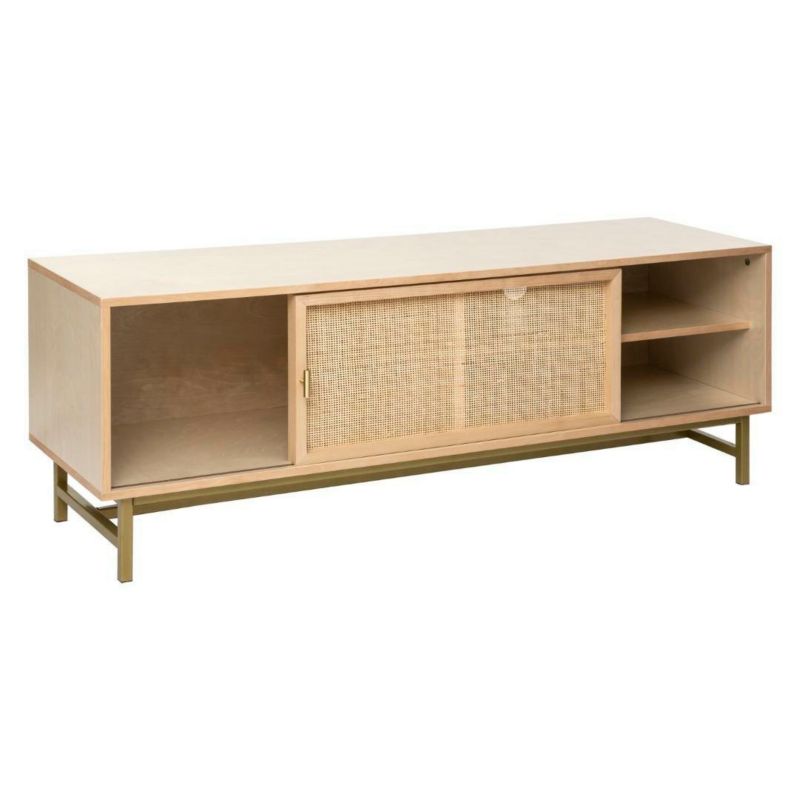 Szafka RTV drewniana Rayo 140 cm ATMOSPHERA boho rattanowa z półkami stojąca do salonu 1 szt.