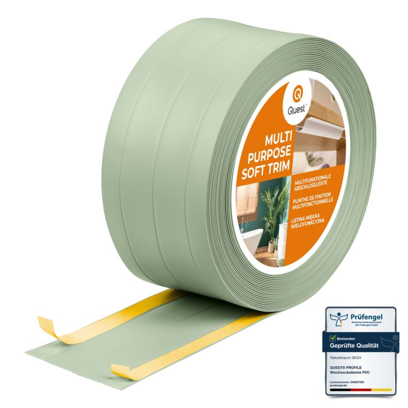 Listwa wykończeniowa W3 z PCV 4w1 95mm, QUEST samoprzylepna, maskująca elastyczna listwa podłogowa, ścienna, jasnozielony, 15m