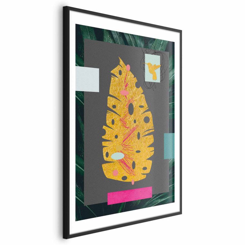 Plakat Artgeist złotą liść 40x60 cm z ramą czarną z marginesem 1 szt