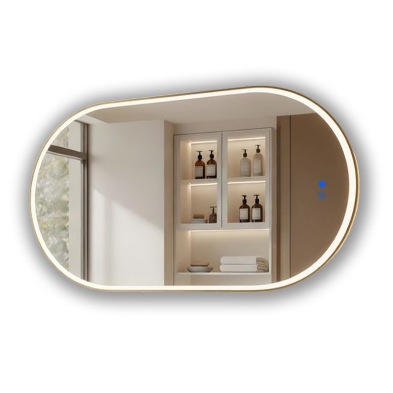 Lustro łazienkowe LED owalne 50x100 cm ARTFORMA podświetlane, antypara, dotykowe, złote szczotkowane