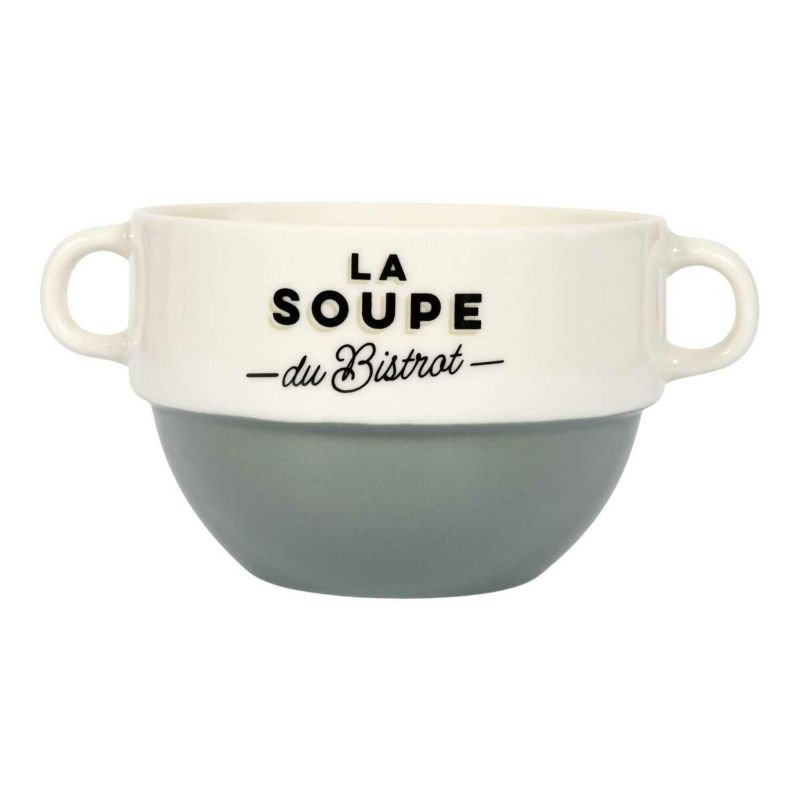 Miska na zupę z uszami Bistrot HowHomely ceramiczna zielona 450 ml 1 szt.