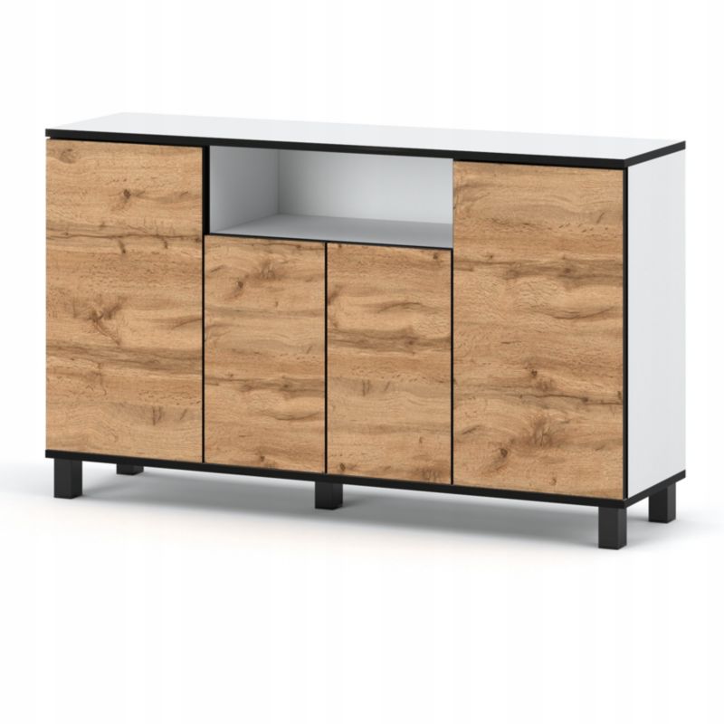 Duża Komoda 140 Cm Stiv-Meble Biały Mat / Dąb Wotan Szafka Rtv 140X35X80 Cm 1Szt.