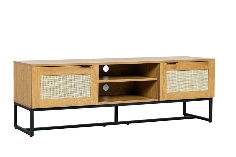 Szafka RTV Capri rattanowa INTESI 150 cm stojąca boho z metalową podstawą do salonu naturalna 1 szt.